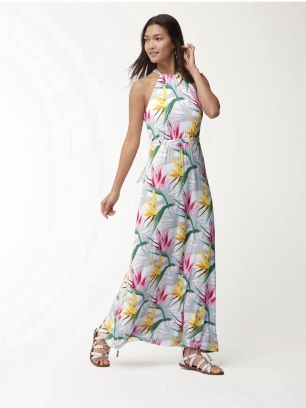 TOMMY BAHAMA Multicolor "Bird de Paradise" Halter Maxi Dress Sz L